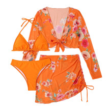 3Pack Floral Triangle- Bikini Set Swimsuit Women Cover Up Swimwear Summer Bikini Orange L
