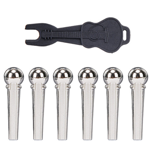 Guitar Bridge Pins String Pegs with Bridge Pin Puller Remover Zinc Alloy Silver