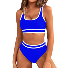Women 2Piece Bikinis Swimsuits Set Wireless Swimsuits High Waist Bathing Suit Blue S