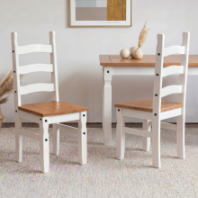 Corona White Dining Chairs Pair Solid Wood Mexican Pine Wooden x2