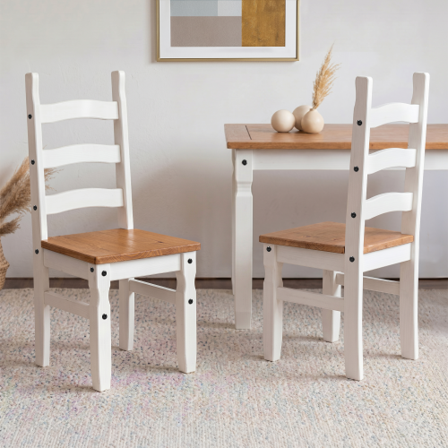 Mercers Furniture Corona White Dining Chairs Pair Solid Wood Mexican Pine Wooden x2