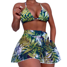 Women Bathing Suit Lacing Swimwear Bikinis Bathing Suit Beachwear with Cover-ups Green L