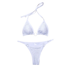 Womens High Cut Bathing Suit Two Pieces Bikinis Set Lace Up Swimsuit Beachwear Silver S