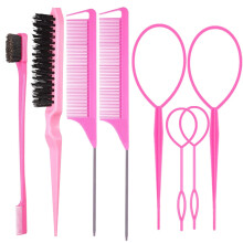 Topsy Hair Tail Tools Bristle Hair Brush Edge Control Brush Metal Pin Combs Pink