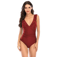 Womens Tummy Control Swimwear Folral Printed Bathing Suit Girls 1 Piece Swimsuit Red L