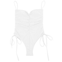 Sexy Tummy Control Ruched One Piece Swimsuit High Cut Brazilian Bathing Suit White S