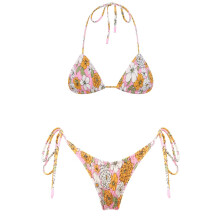 Women Bikinis Lacing up Color Printed Swimwear Swimsuit Sexy Small Bathing Blossoms L