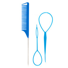 3Pieces French Braid Tool Loop Rat Tail Comb Hair Tail Tools for Hair Styling Blue