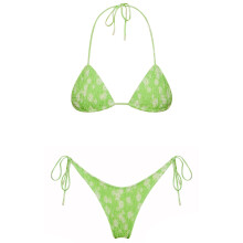 Women High Cut Swimsuit Set Bikinis Lacing up Swimwear Bathing Light green small fl L