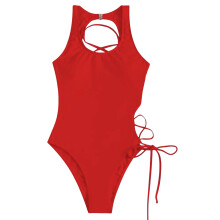 Womens Backless Bathing Suit Hollow One Piece Swimsuit Lace Up Cut-out Bikinis Red M