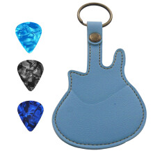 Guitar Picks Keychain Holder Plectrums Pouch Bag with 3Pcs Guitar Picks Gift Light Blue