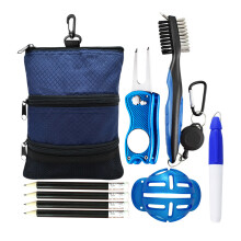 Golf Ball Holder Portable Golf Ball Accessories Multi-Pockets Zipper blue cleaning kit