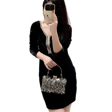 Ladies Sparkling Sequins Party Handbag with Chain Mini Crossbody Bag Wedding Bag Black