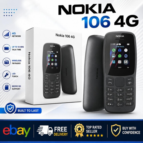Nokia Nokia 106 4G - Black (Unlocked) Mobile Phone button phone burner phone 1