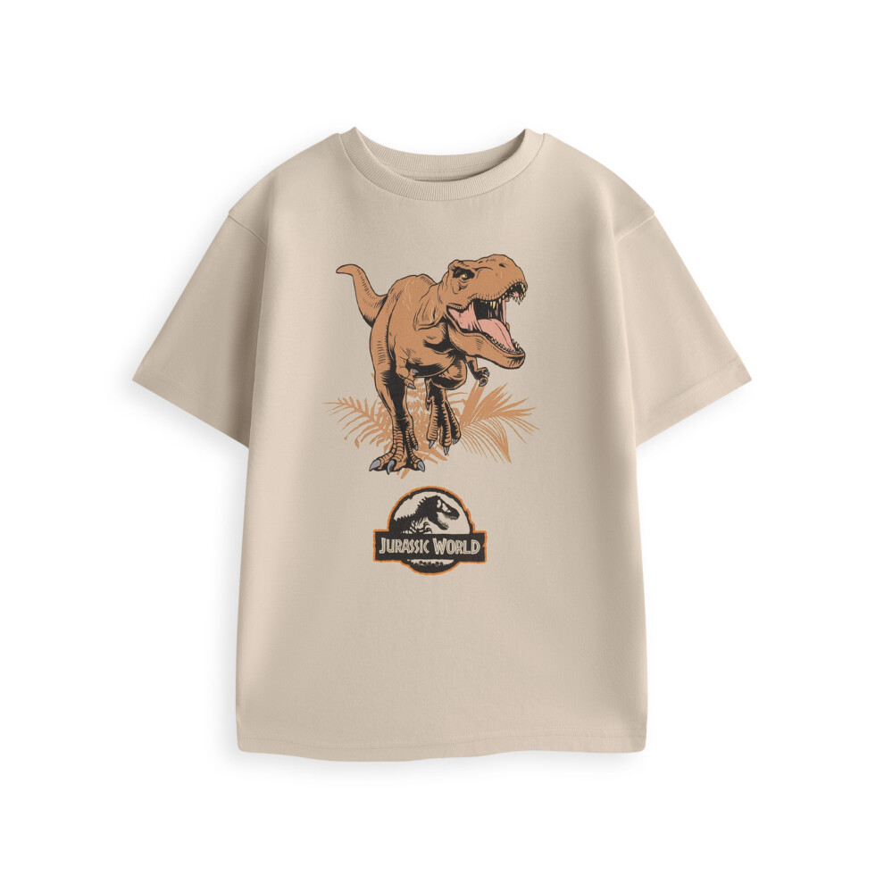 Jurassic World (11-12 Years) Short Sleeved T-Shirt (Boys Beige)