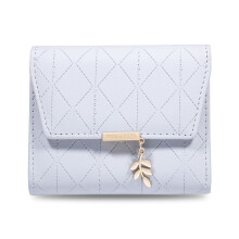 Women Girl Clutch Coin Purse PU Multi-slot Wallet Short Type Trifold Cash Holder Gray blue