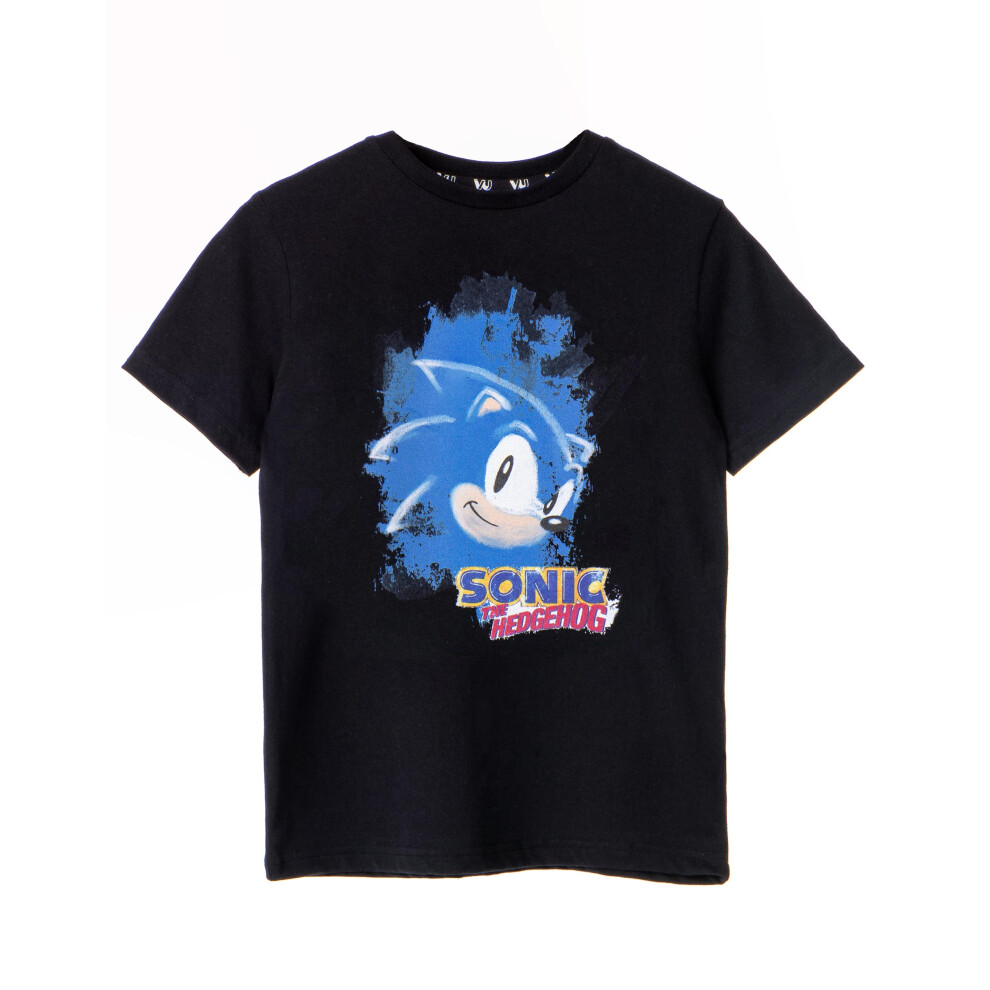 Sonic The Hedgehog (9-10 Years) Short Sleeved T-Shirt (Boys Black)