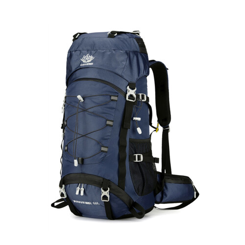 Versatile and Practical 60L Backpack Nylon Rucksack for Hiking and Camping Deep Blue