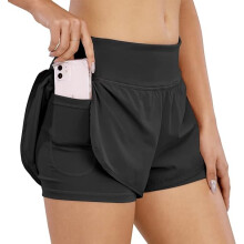 Damen-Shorts Kurz zum Laufen Sport Fitness Sommer Schwarz XXL — damensportshorts, kurze fitnessshorts, 2in1 laufshorts