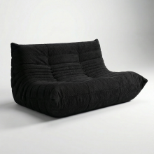 Sofá 2 plazas Togo, ergonómico, 130x100x72 cm, pana negra, 300 kg