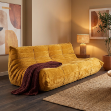 Sofá 3 plazas Togo, ergonómico, 160x100x72 cm, chenilla amarilla, 350 kg