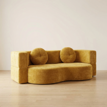 Sofá cama 3 en 1, 100x200x32 cm, chenilla amarilla, ergonómico