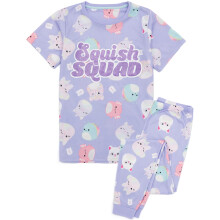 (9-10 Years) Squishmallows Short Sleeve Long Leg Pyjama Set (Unisex Kids Purple)