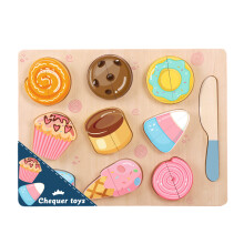 Food Cutting Puzzle Board Toy Kitchen Pretend Play Toy for Kid Educational Dessert