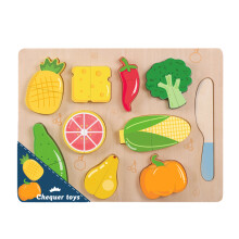 Food Cutting Puzzle Board Toy Kitchen Pretend Play Toy for Kid Educational Salad