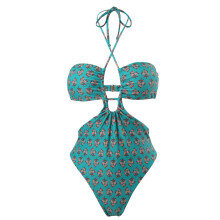 Women High Waist Tankinis Bikinis Set Spaghetti Straps Bathing Suit with Skirt Green M