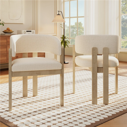(Natural, Boucle) 6-Pack Solid Wood Dining Chairs - Natural Boucle 2