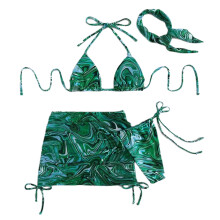 Floral Print Bathing Suits for Women Sexy Halter Bikinis Set 4 Pieces Swimsuit Pattern 6 L