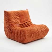 Sillón individual tipo puf con respaldo - Silla reclinable - Sin montaje, ergonómico - Chenilla naranja 80x100x72 cm