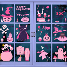 Naklejki Okienne Halloweenowe Wielorazowe 9 Arkuszy Zestaw 72 Różowe