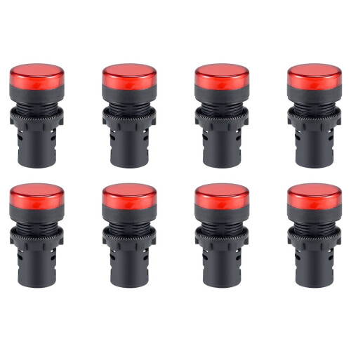8Pcs Red Indicator Light AC/DC 110V, 22mm Panel Mount, for Electrical Control Panel, HVAC, DIY Projects