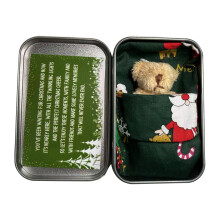 Mini Bear Plush Toy Christmas Pocket Bear Hug in a Tin Box Toddler Light Brown Bear Gre