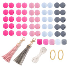 55Pcs 15/14mm Silicone Beads and Accessoy Kits for Keychain Making DIY Crafts Pink series