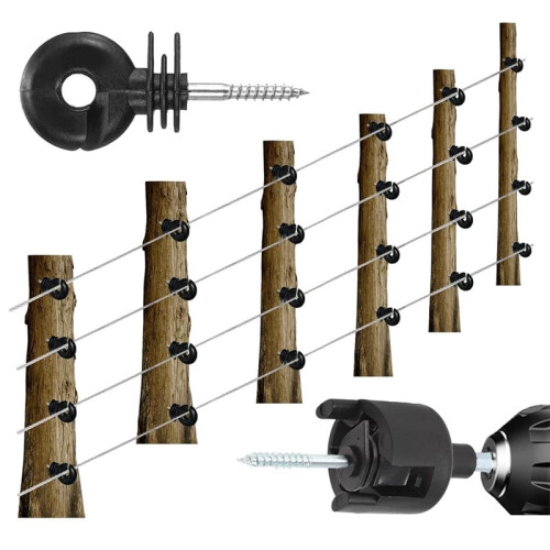 100 Isolateurs Électriques Noirs à Visser pour Clôture (Accessoires pour Systèmes de Clôtures Électriques pour L'Élevage) 1