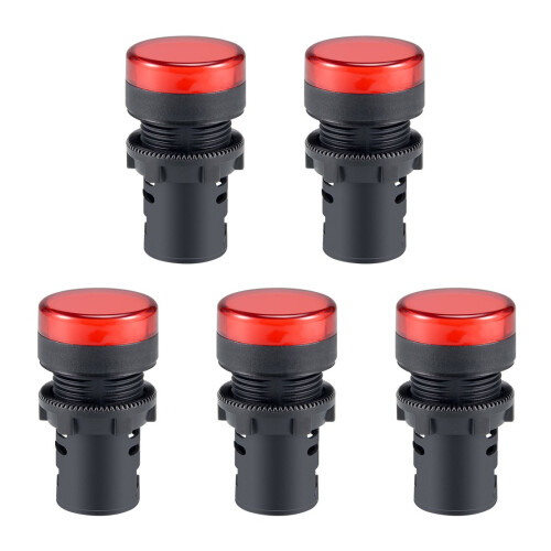5Pcs Red Indicator Light AC/DC 24V, 22mm Panel Mount, for Electrical Control Panel, HVAC, DIY Projects