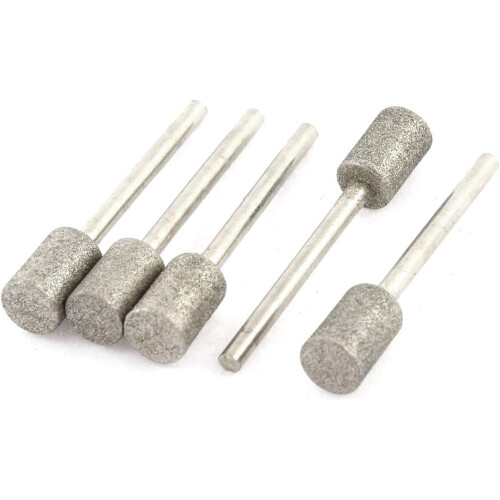 3mm Shank 8mm Dia Cylinder Head Diamond Mounted Point 5 Pcs