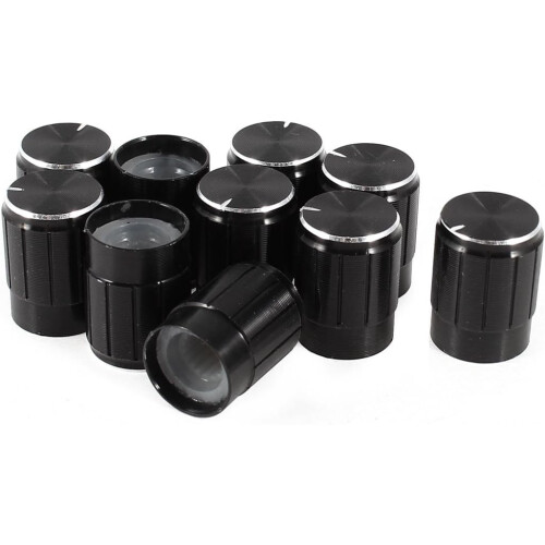 10 Pcs Black 6mm Knurled Dia. Potentiometer Control Knobs 13mmx17mm