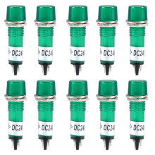 Signal Indicator Dash Light DC 24V,LED Bulbs XD10-3 Green, 10mm 2/5" Panel Mount 10Pcs
