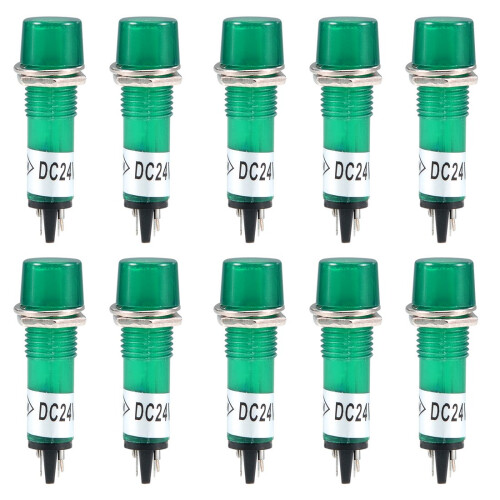Signal Indicator Dash Light DC 24V,LED Bulbs XD10-3 Green, 10mm 2/5" Panel Mount 10Pcs