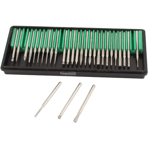 30 Pcs 3mm Diameter Shank Diamond Mounted Point Set Grinding Needle