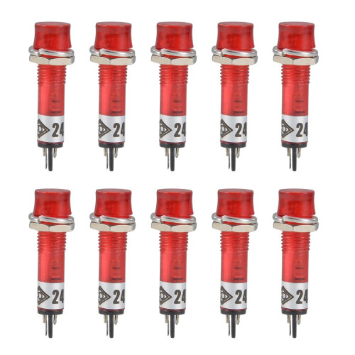 Signal Indicator Dash Light DC 24V, LED Bulbs XD7-1 Red, 7mm 9/32" Panel Mount 10Pcs