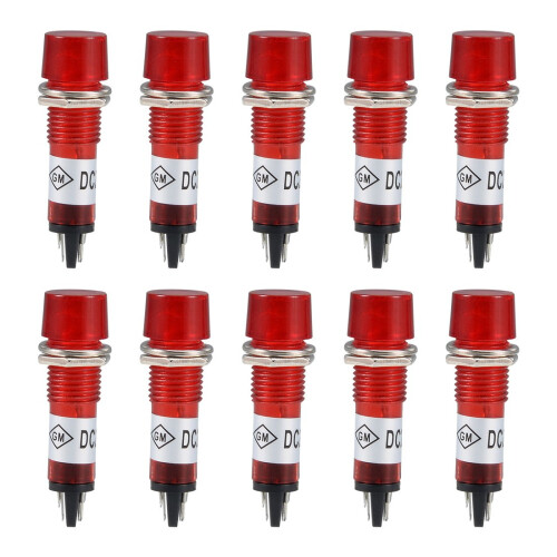 Signal Indicator Dash Light DC 24V, LED Bulbs XD10-3 Red, 10mm 2/5" Panel Mount 10Pcs