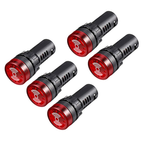 5Pcs Red Light with Buzzer AC/DC 12V, 22mm Panel Mount Flashing Alarm, for Electrical Control Panel, HVAC, DIY Projects