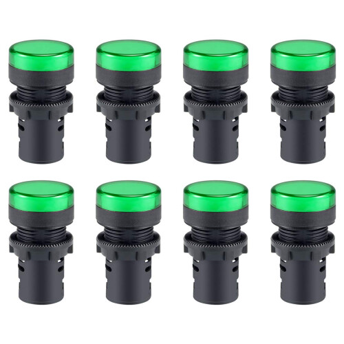 8Pcs Green Indicator Light AC/DC 110V, 22mm Panel Mount, for Electrical Control Panel, HVAC, DIY Projects