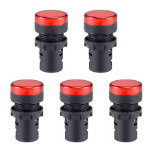 5Pcs Red Indicator Light AC/DC 12V, 22mm Panel Mount, for Electrical Control Panel, HVAC, DIY Projects