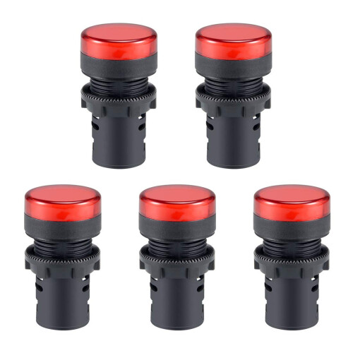 5Pcs Red Indicator Light AC/DC 12V, 22mm Panel Mount, for Electrical Control Panel, HVAC, DIY Projects